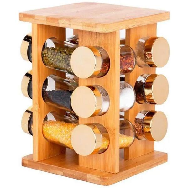 Porta Condimentos com Base Giratória em Madeira